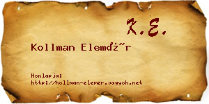 Kollman Elemér névjegykártya